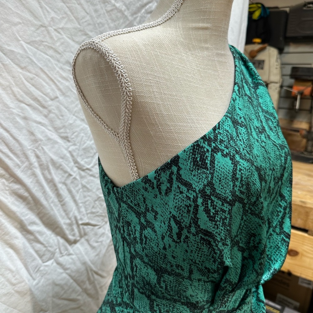 DO+BE Green Animal Print One Shoulder Dress Size Small - Picture 4 of 11